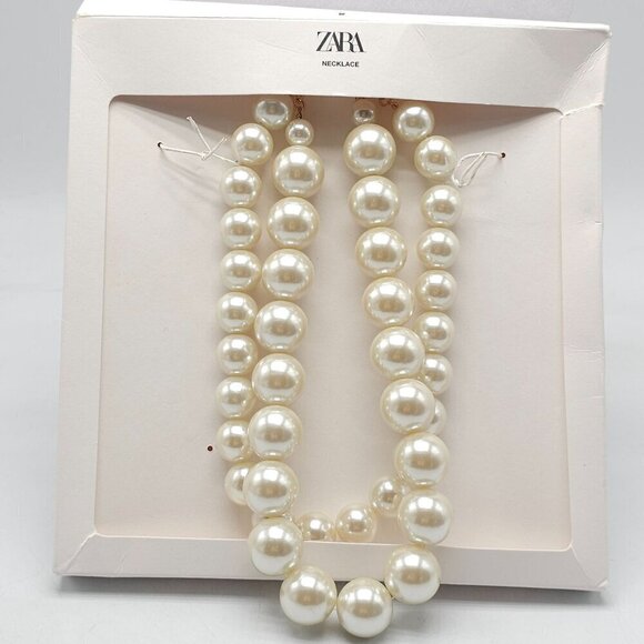 Zara Jewelry - Zara Double Faux Pearl Statement Necklaces Gold Tone Clasp Jewelry Set Of Two *